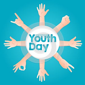 Stock vector international youth day,12 August. circle hands up on blue background photo