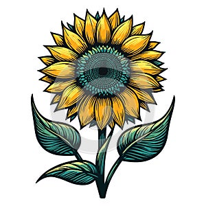 Sunflower with green polem clip art illustration isolated on transparent background photo