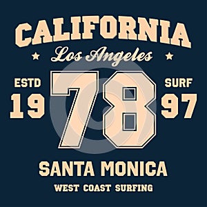 Print for t-shirt design. Los Angeles, California typography graphics for appare