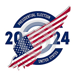 Print of t-shirt for Political election campaign. Stylized Wing in US flag colors and symbols. Presidential election 2024 in USA.