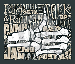 Print for T-shirt. Rock music. Grunge. Vector illustration.