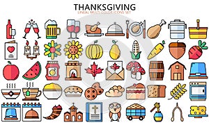Thanksgiving day multi color icons set