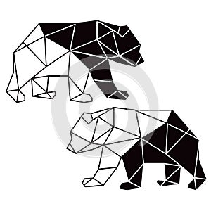 Print Vector abstract polygonal black and white line geometric bear animal