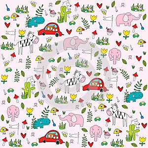 Print. Vector background of a safari with wild animals.