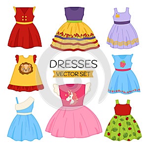 Vector set of children`s dresses photo