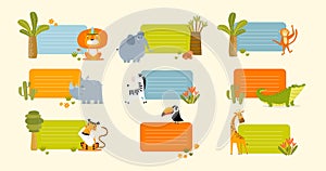 Print. Vector set of frames with cartoon animals.