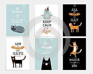 Print. Vector set of motivating posters with cats.