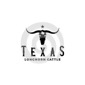 Western Bull Cow Head silhouette with star and texas map logo design