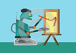 PrintA Robot or AI makes a painting masterpiece. Editable Clip Art.