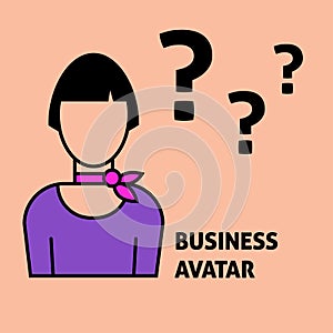 PrintA square image with the vector outline business avatar of a woman with question