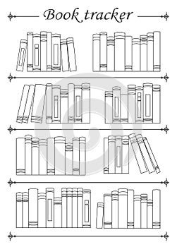 Printable Book Tracker. Many books on a bookshelf vector illustration