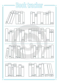 Printable Book Tracker. Many books on a bookshelf vector illustration