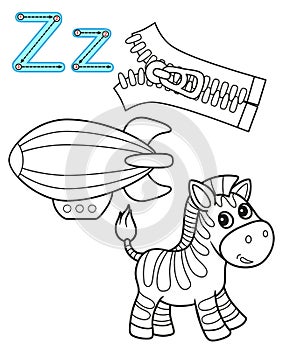 Printable coloring page for kindergarten and preschool. Card for study English. Vector coloring book alphabet. Letter A. Anchor,