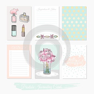 Printable cute set of filler cards with flowers, makeup, jewelry