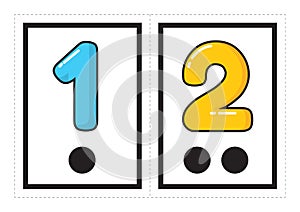 Printable flash card collection for numbers with the corresponding number of dots arranged in groups for preschool / kindergarten