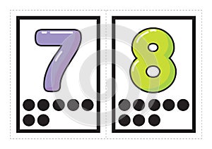 Printable flash card collection for numbers with the corresponding number of dots arranged in groups for preschool / kindergarten photo