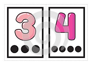 Printable flash card collection for numbers with the corresponding number of dots arranged in groups for preschool / kindergarten photo