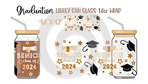 Printable Full wrap for libby class can. A pattern with Graduate symbols