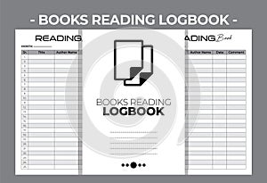 Printable KDP Books Reading Logbook Blank Vector Design Template
