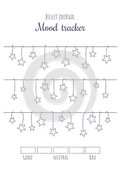 Printable mood tracker with hanging stars. Bullet journal ready to print page template.