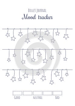 Printable mood tracker with hanging stars. Bullet journal ready to print page template. photo