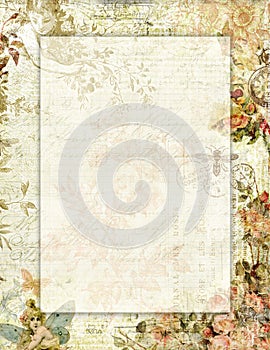 Printable vintage shabby chic style floral stationary with butterflies