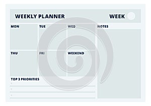 Printable weekly planner template. Blank horizontal page