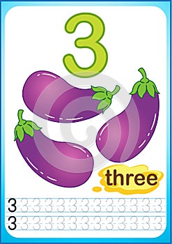 Printable worksheet for kindergarten and preschool. Exercises for writing numbers. Bright Vegetable harvest chili pepper, pumpkin,