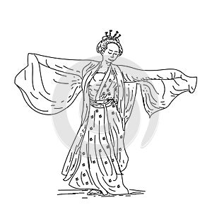 PrintChinese traditional hanfu dance outline drawing. vector illustration