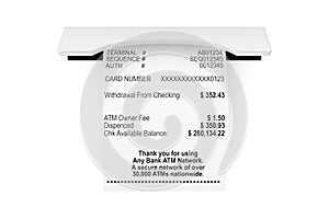 Printed Abstract Shopping Paper Bill Receipt ATM Mockup. 3d Rendering