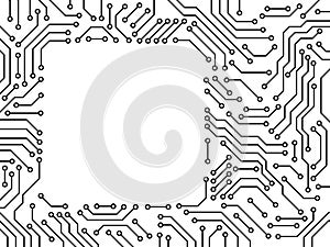 Printed circuit board black and white computer technology square frame template, vector