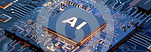 printed circuit board with chip, AI generated