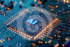 printed circuit board with chip for artificial intelligence, AI generated