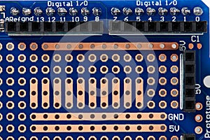 Printed circuit board closeup - electronic component for radio equipment and digital microchip, concept for development of