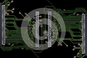 Printed Circuit Board Connections on Black Background