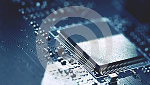 Printed Circuit Board with electrical components. Background concept for electrical engineering and modern technology