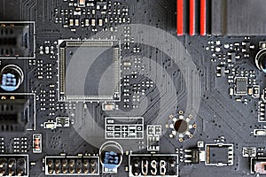 Printed Circuit Board with electrical components. Background concept for electrical engineering and modern technology