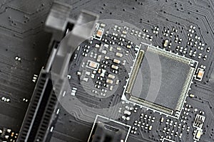 Printed Circuit Board with electrical components. Background concept for electrical engineering and modern technology