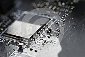 Printed Circuit Board with electrical components. Background concept for electrical engineering and modern technology