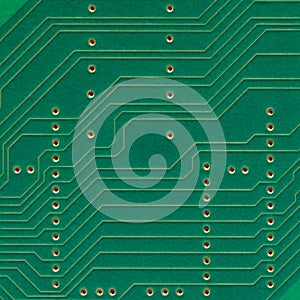 Printed circuit board, electronic components plate macro closeup, background texture copy space