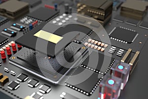 Printed circuit board with microchips, processors and other computer parts