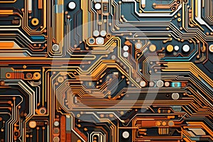 The printed circuit board of a modern computer. Motherboard for electronic systems and equipment