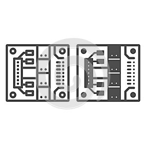 Printed circuit board with mounting slots line and solid icon, electronics concept, PCB vector sign on white background