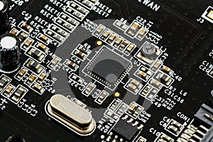 Printed Circuit Board (PCB) with, ICs, Capacitors, and Resistors