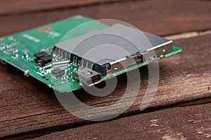 Printed circuit board PCB , a surface-mount technology SMT that connects microchips