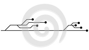 Printed circuit board PCB tracks isolated on white background. Technical clipart with lines and dots at the ends. Dividers for