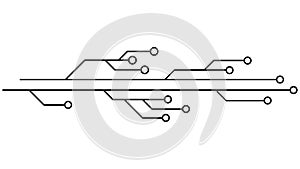 Printed circuit board PCB tracks isolated on white background. Technical clipart with lines and rings at the ends. Dividers for