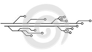 Printed circuit board PCB tracks isolated on white background. Technical clipart with lines and rings at the ends. Dividers for