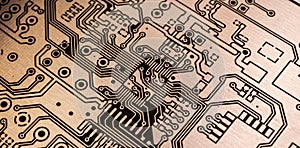 a printed circuit board in red