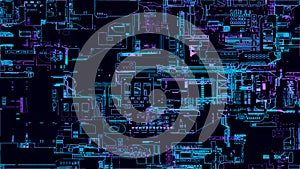 Printed circuit board. Visualization of advanced technology concept: PCB processor microchip, digitization of neural